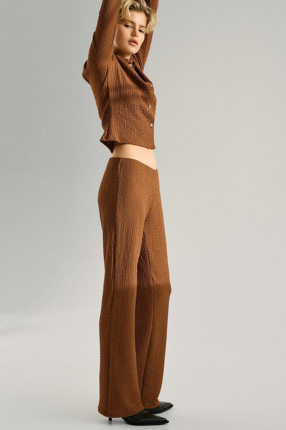 Flared Crinkled Jersey Trousers with Concealed Waist - Image 1