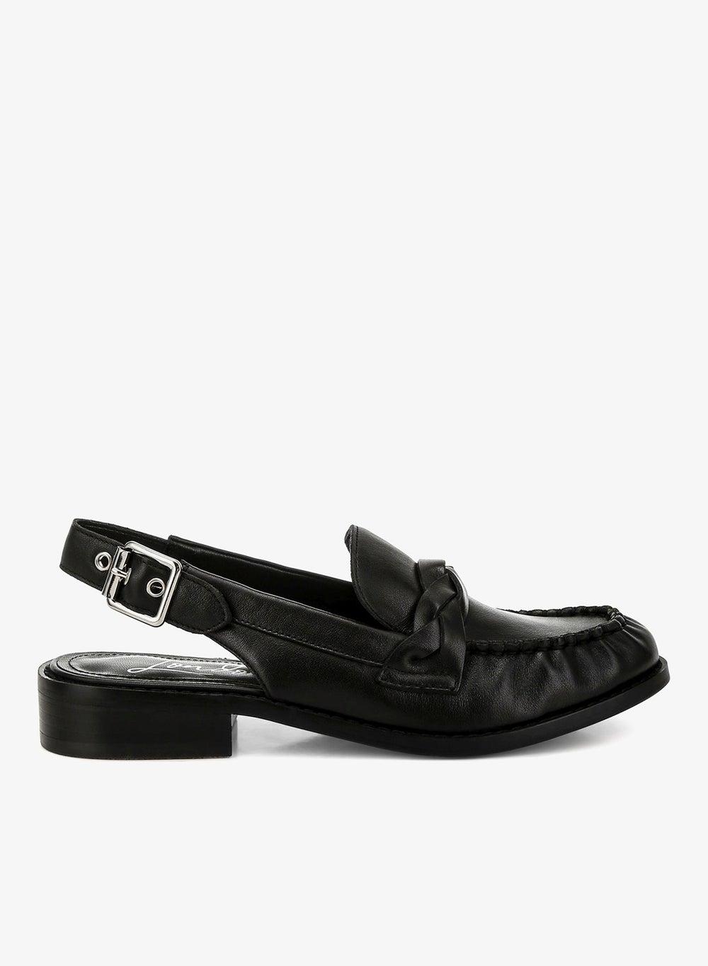 Black Genuine Leather Loafer Sandals with Slingback Fit - Image 1