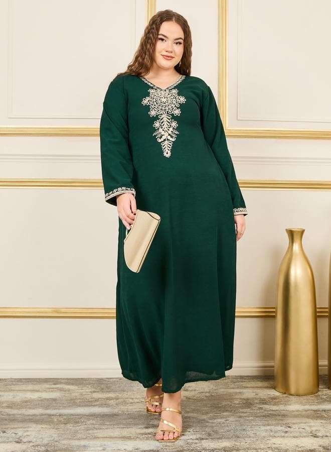 Plus Handwork Thread Embroidered Jalabiya - Image 1