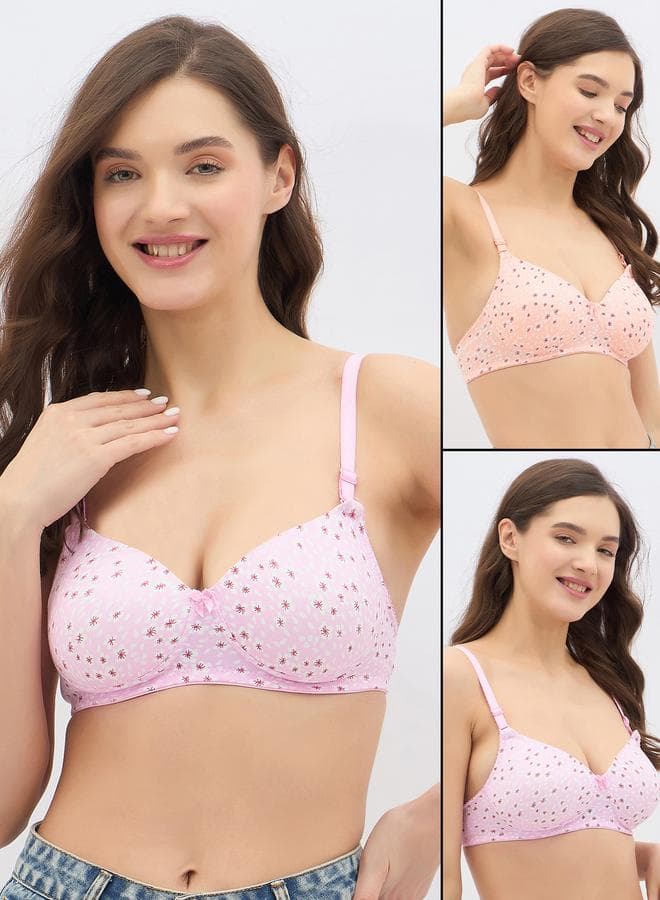 Clovia Pack of 2 Floral Print Padded Multiway T-Shirt Bra - Image 1