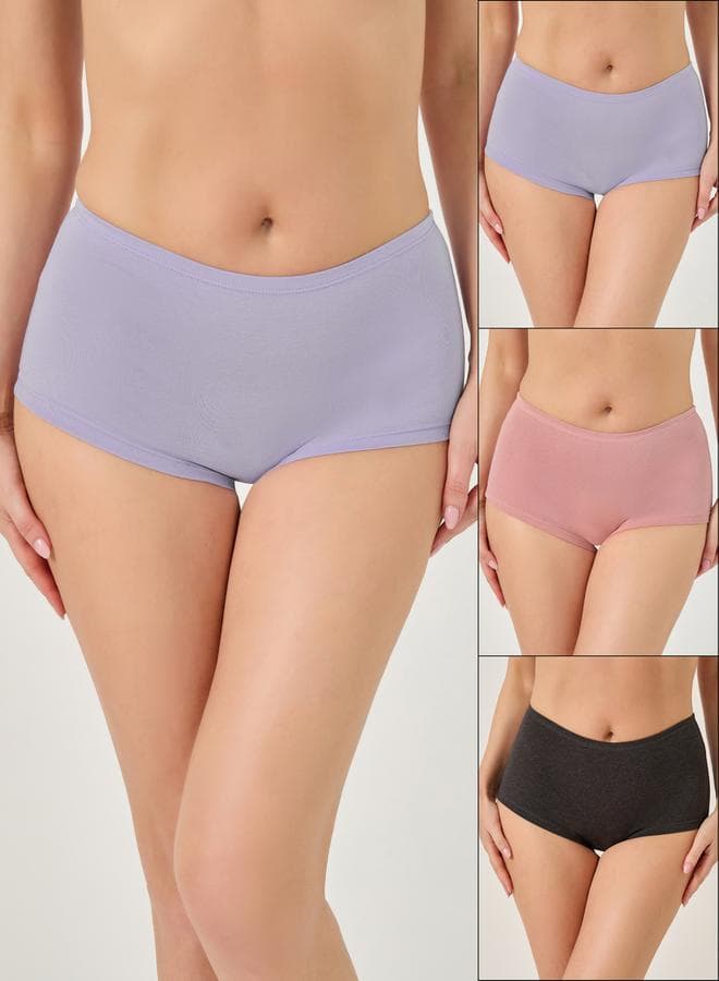 Pack of 3 Solid Cotton Boyshorts - Image 1
