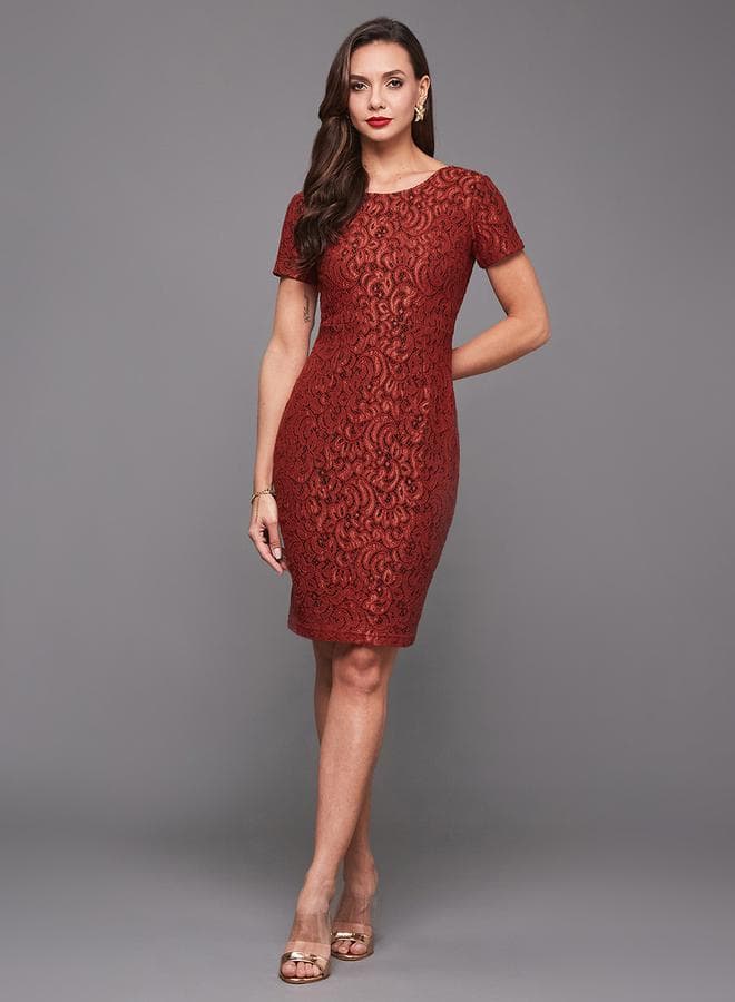 Deep Red Lace Bodycon Mini Dress - Image 1