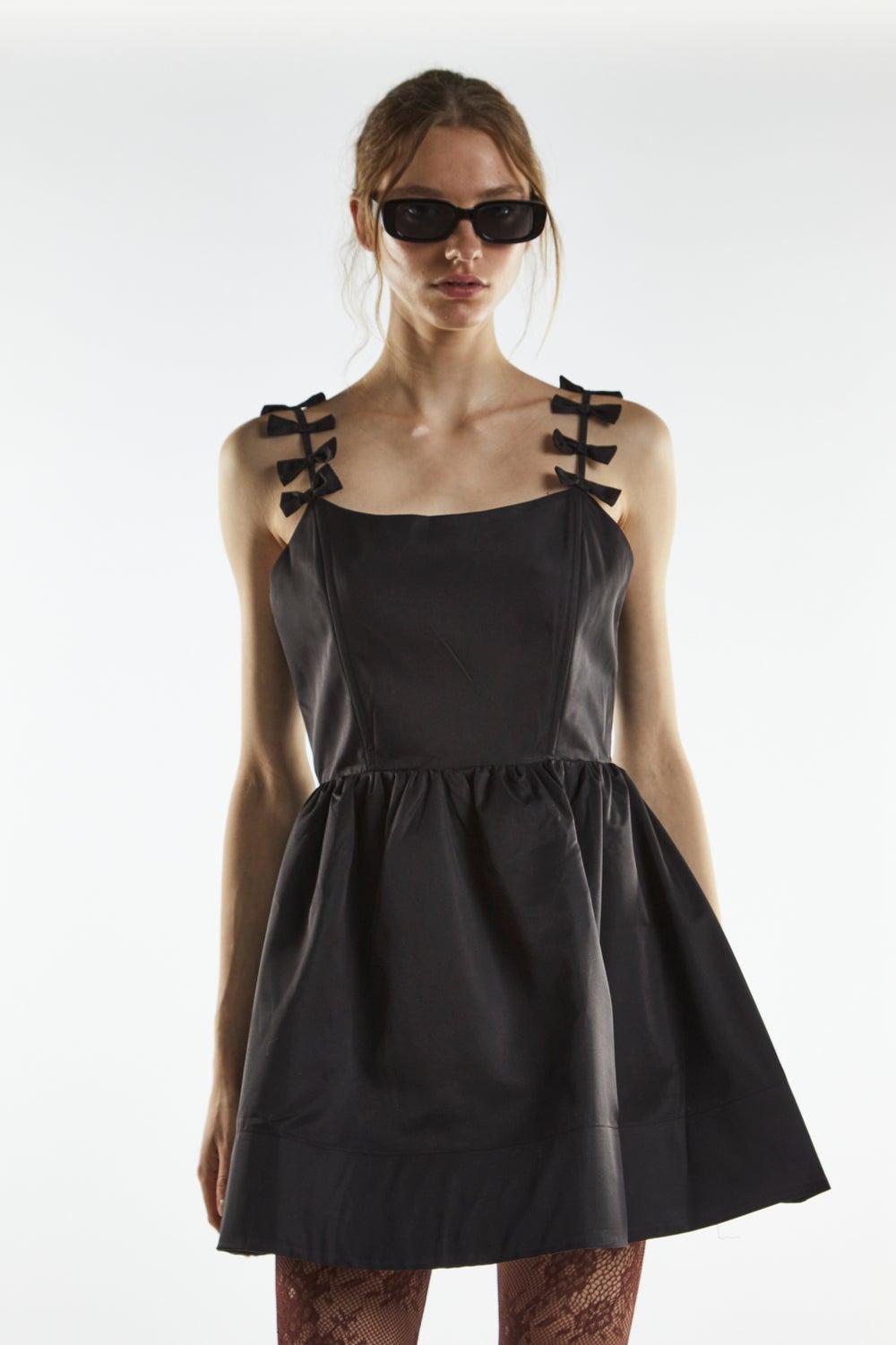 Strappy Sweetheart Neck Mini Dress with Bow Straps - Image 1