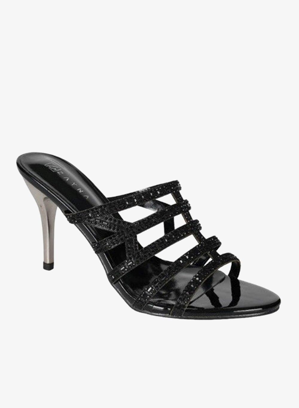 221-121 Zayna Ladies High Block Heel Slip-On Sandals 18F9885-837 Black - Image 1