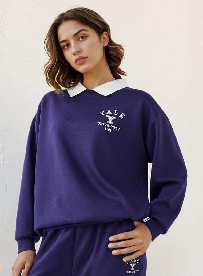 Yale Print Sweatshirt with Contrast Collar - Image 1