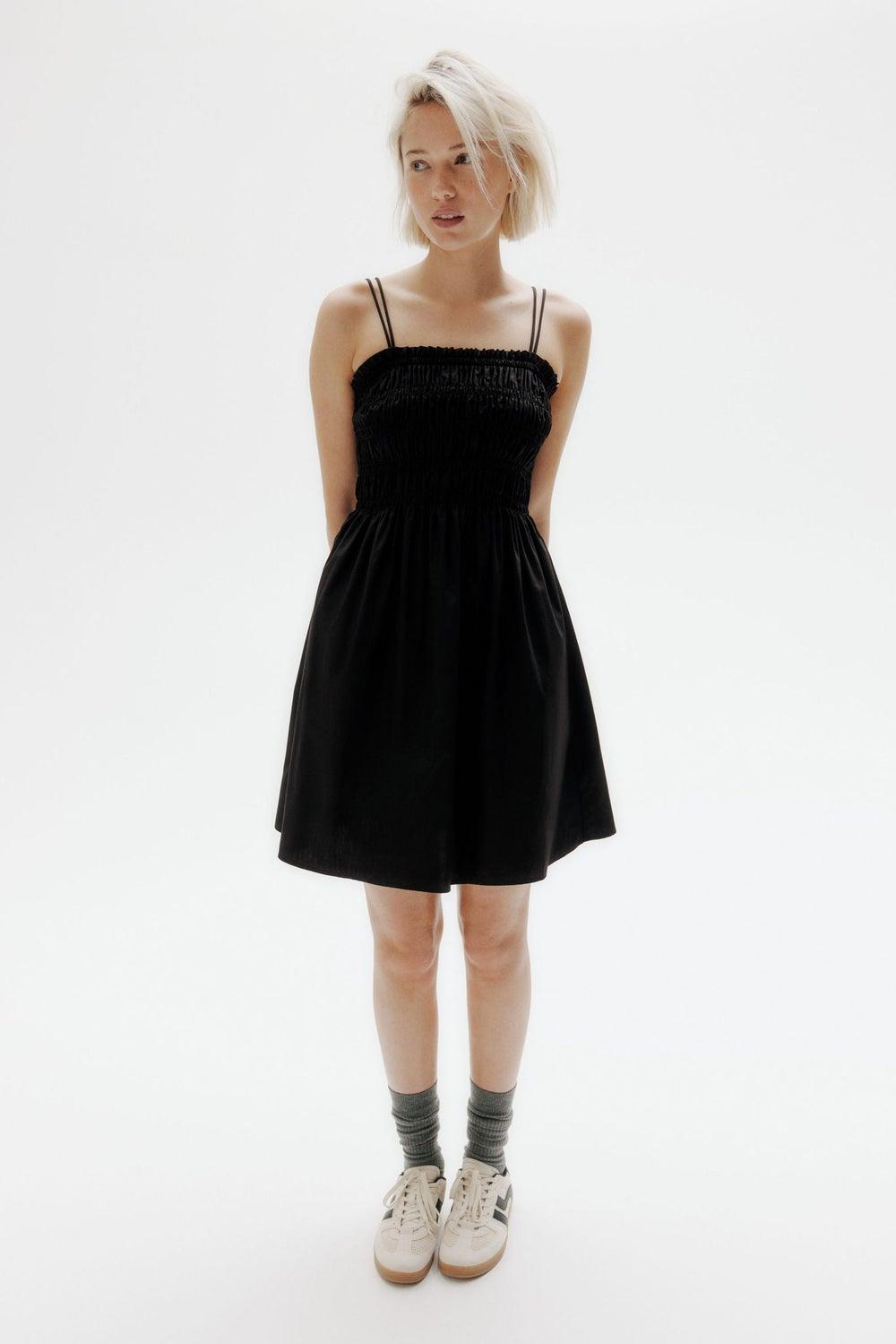 Smocked Cotton Mini Dress with Square Neckline - Image 1