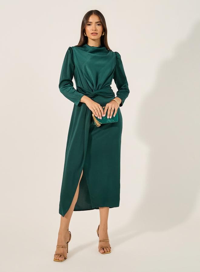 Styli Emerald Sheath Midi Dress with Front Slit - Image 1