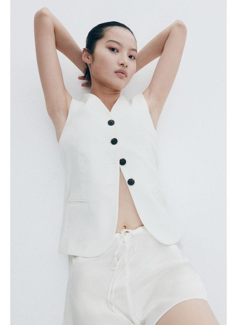 Fitted Suit Waistcoat with V-Neck and Buckle Tab - Image 1