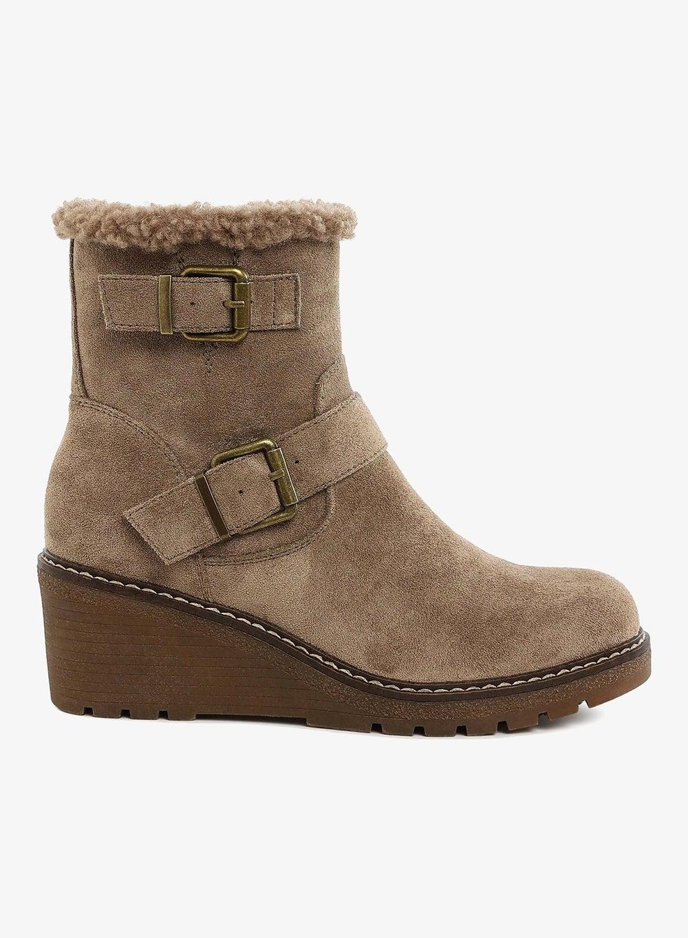 Taupe Faux Fur Harness Ankle Boots SH5096 - Image 1