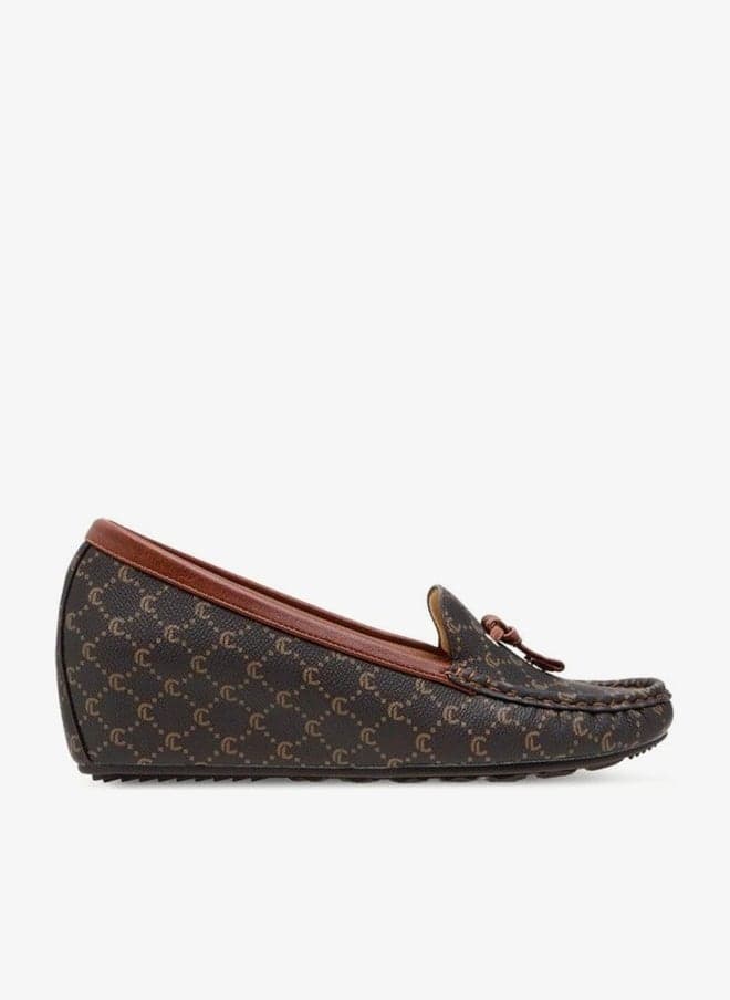Women's Monogram Print Slip-On Loafers with Wedge Heel - Image 1
