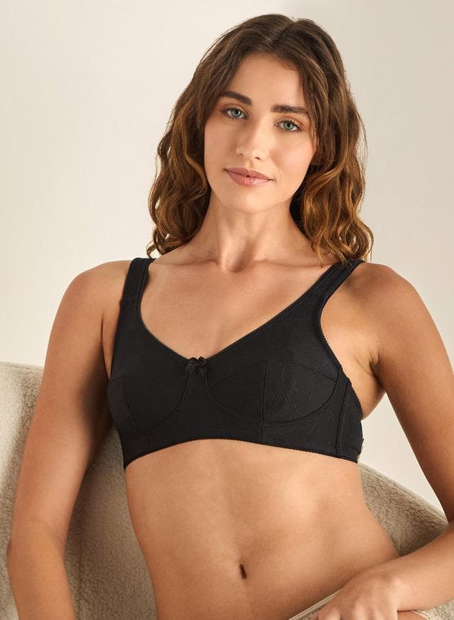 Jacquard Textured Non-Wired Soft Bra with Adjustable Straps - Image 1
