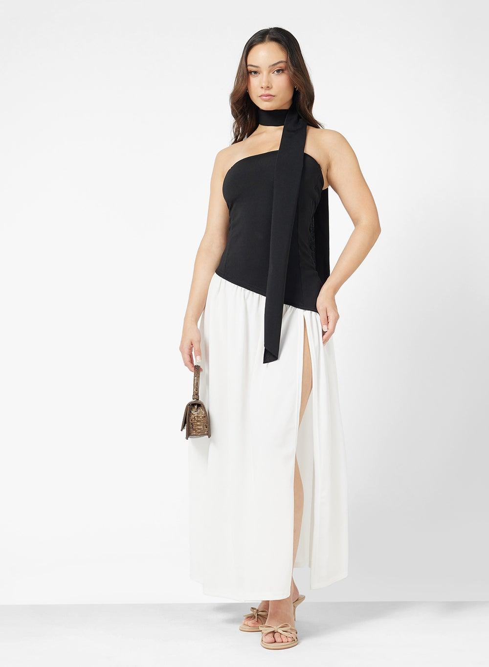 Bandeau Scarf Detail Dropwaist Slit Maxi Dress - Image 1