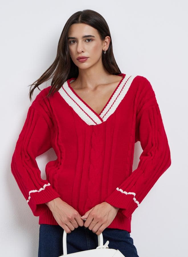 Take Two Red Cable Knit Oversized Sweater - Image 1