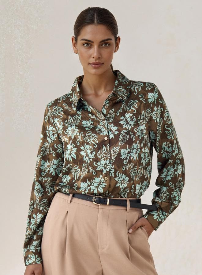 Regular Fit Viscose Floral Print Collared Shirt - Image 1
