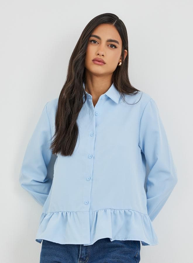 Solid Spread Collared Long Sleeve Shirt - Image 1