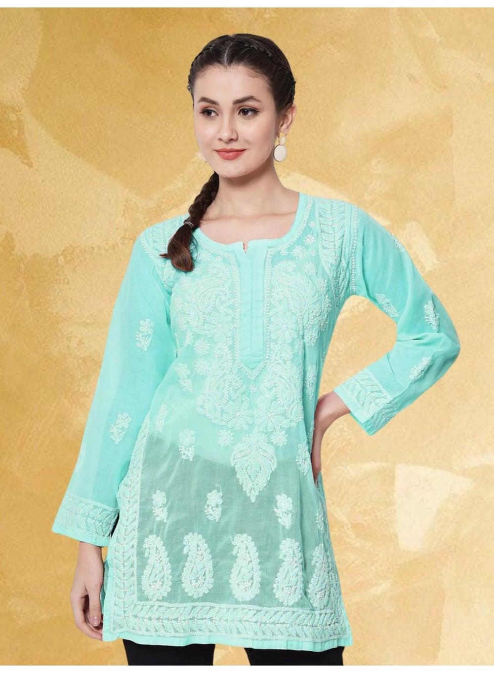 Hand Embroidered Chikankari Cotton Straight Kurti AL3595 - Image 1