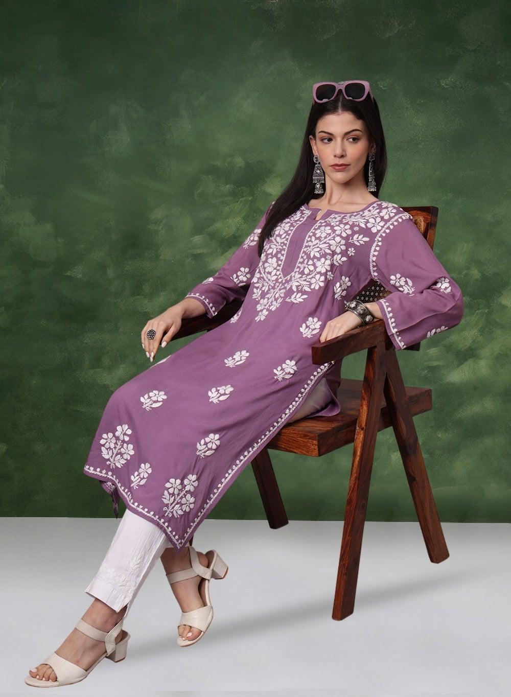 Hand Embroidered Chikankari Modal Kurta AL4013 - Image 1