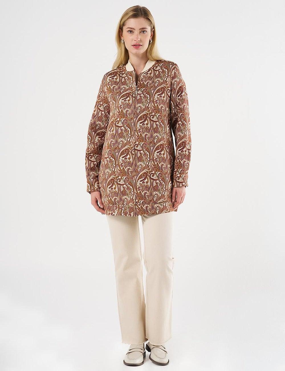Cream College Collar Jacquard Jacket - Image 1