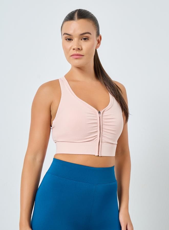 Racerback Peep Front Zip Medium Support Sports Bra - Image 1