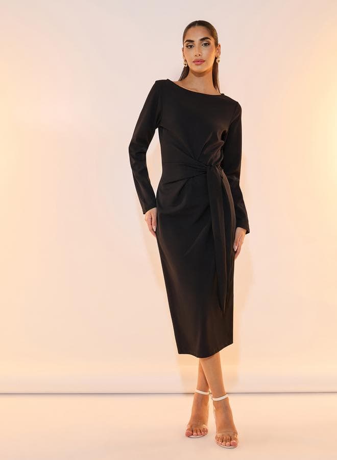 Black Knot Front Midi Dress - Image 1