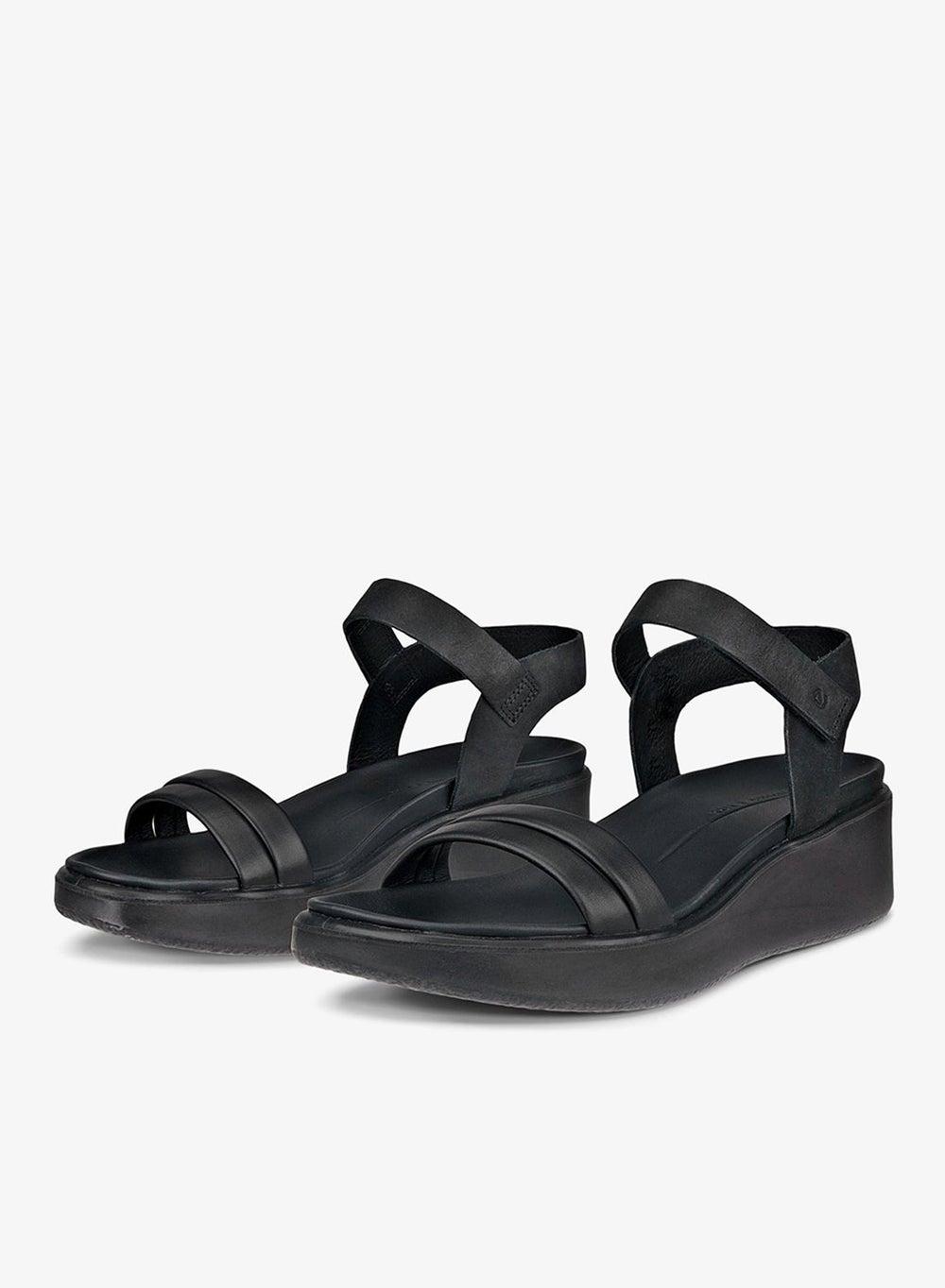 ECCO Flowt Wedge LX Black Leather Sandals - Image 1
