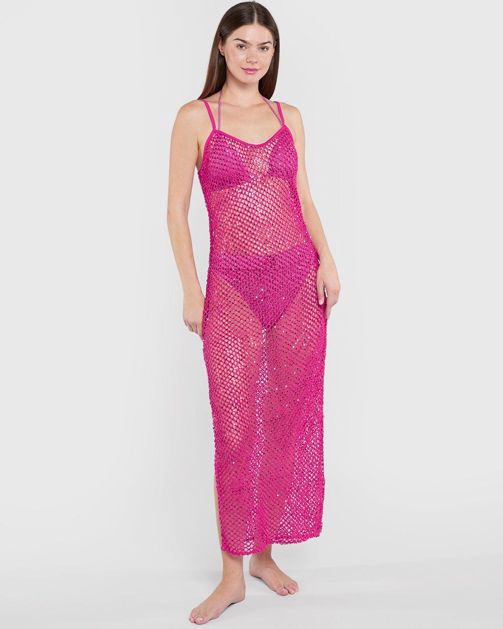 Isla & Evie Hot Pink Crochet Maxi Coverup - Image 1
