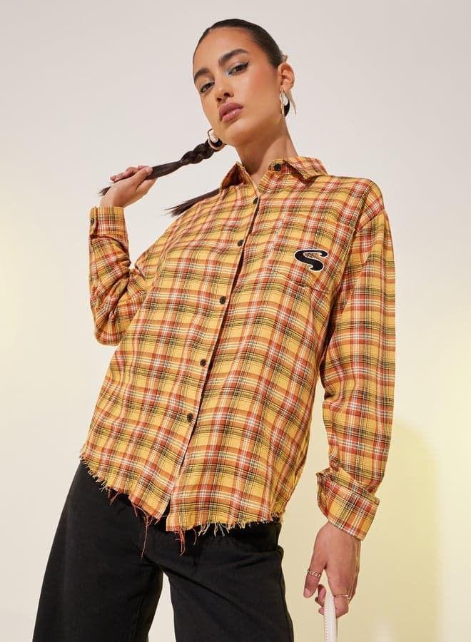 Checked Oversized Spread Collar Shirt for Women - Image 1
