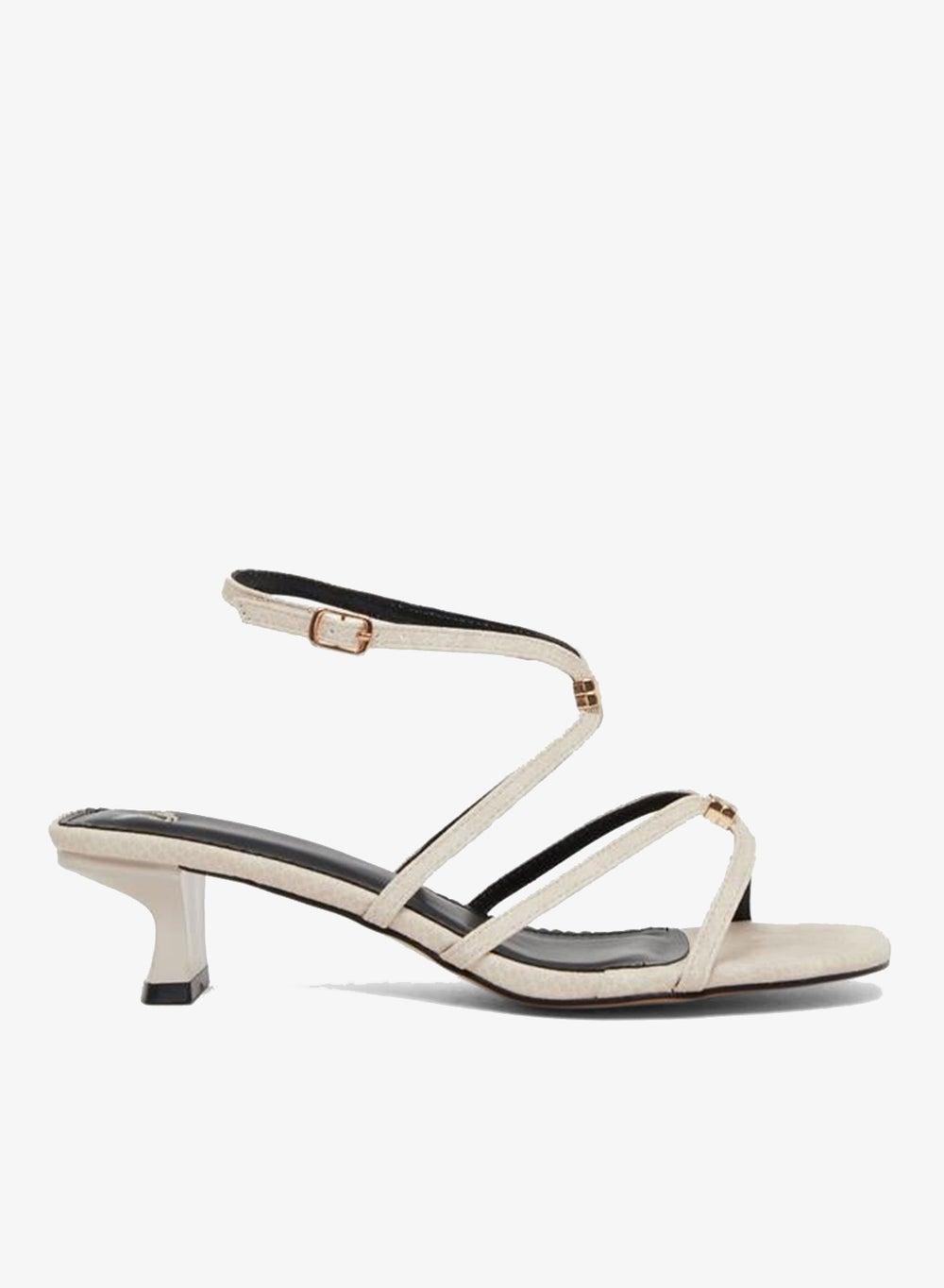 Cream Metal Trim Strappy Low Heel Sandals - Image 1