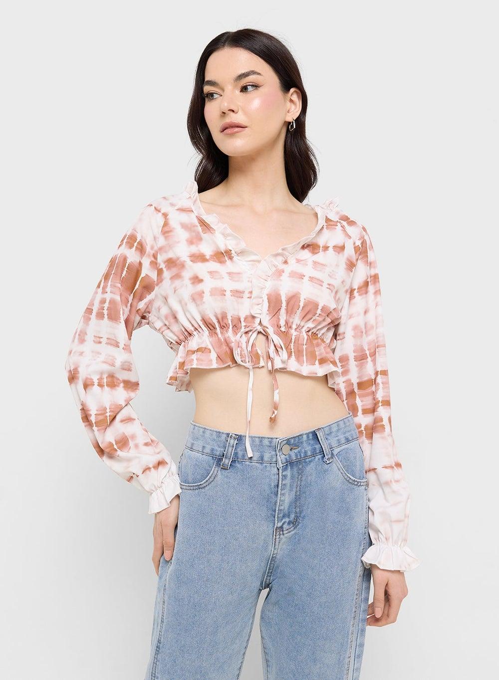Tie Dye Ruched Crop Top - Image 1