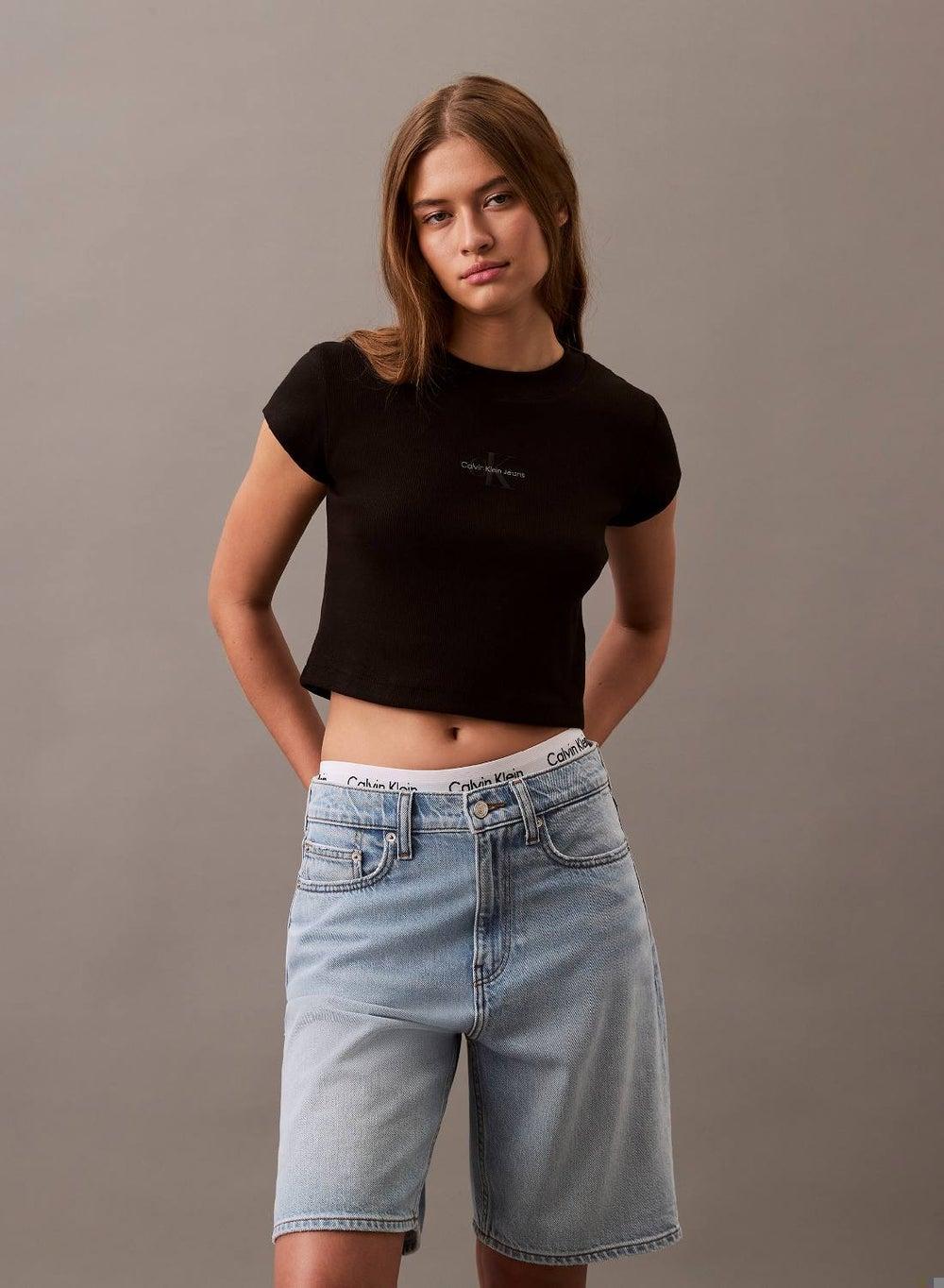 Slim Cropped Logo Cotton Stretch T-Shirt - Image 1