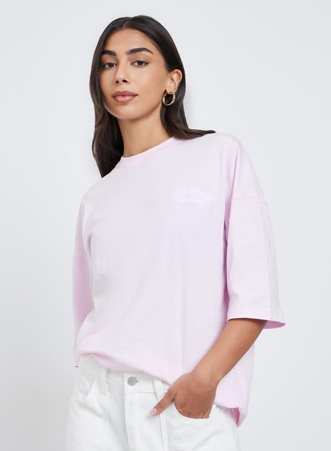Styli Women Oversized Embroidered Washed Pink T-Shirt - Image 1