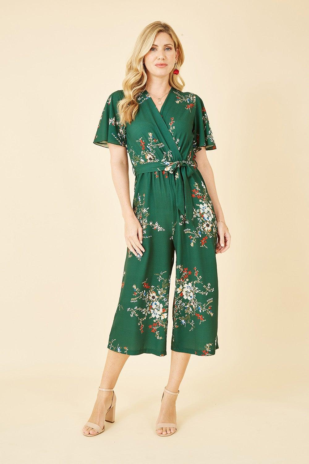 Floral Print Jumpsuit With Angel Sleeves - Image 1