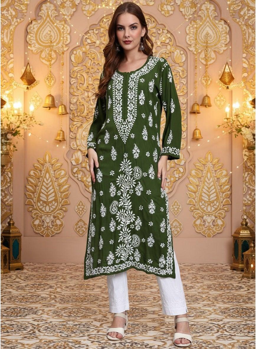 Women Chikankari Hand Embroidered Modal Kurta AL4042 - Image 1