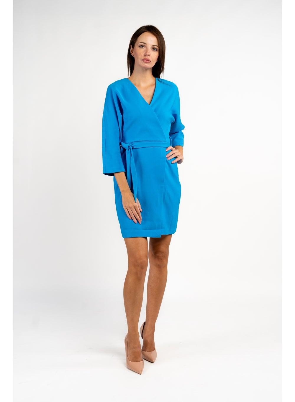 Long Sleeved Turquoise Blue Short Dress - Image 1