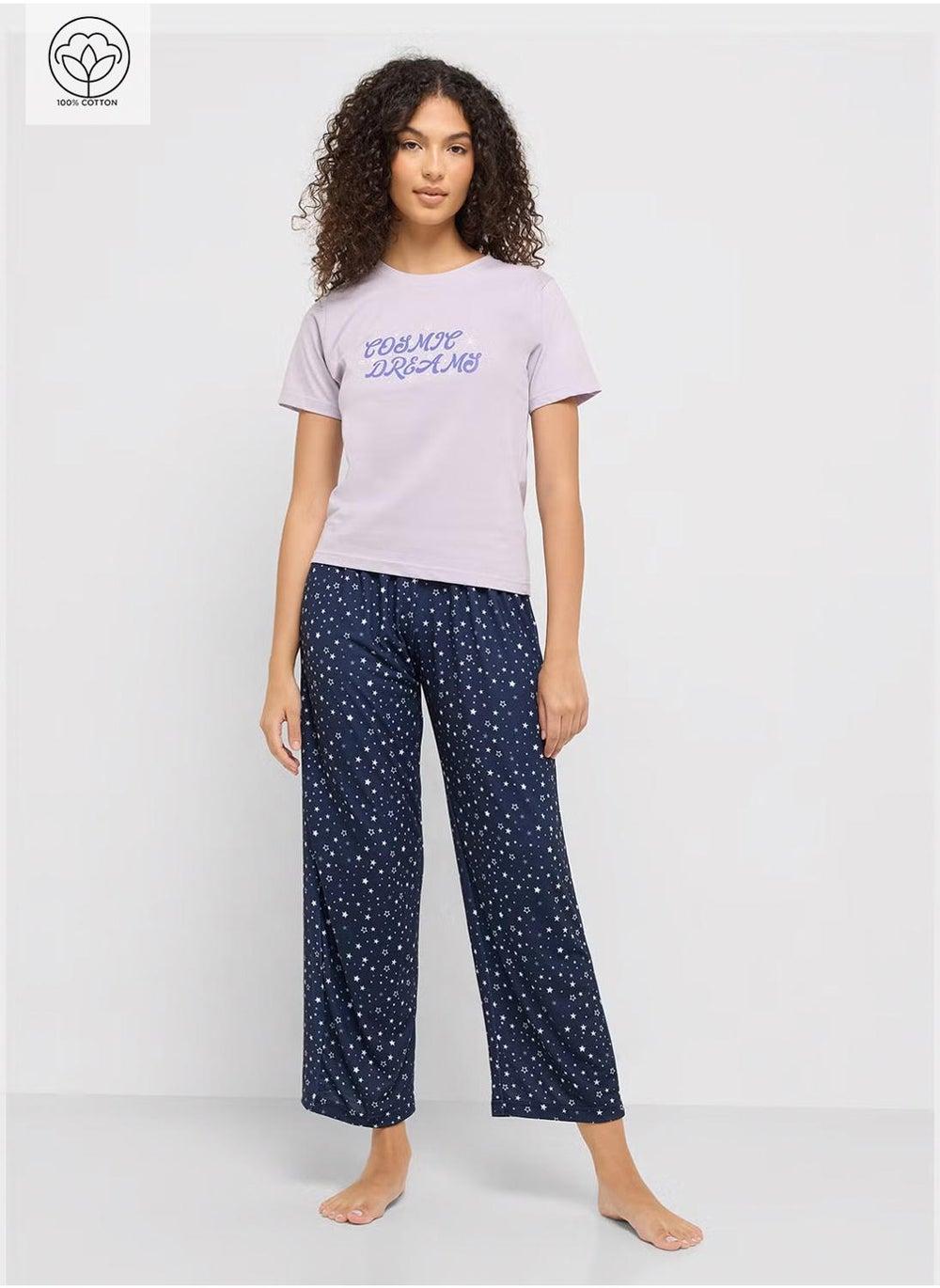 Cotton Graphic T-Shirt and Pyjama Set - Image 1