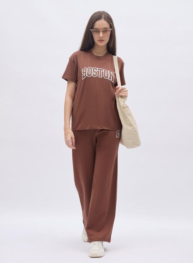 Styli Brown Graphic Boxy T-Shirt and Wide Leg Joggers Set - Image 1