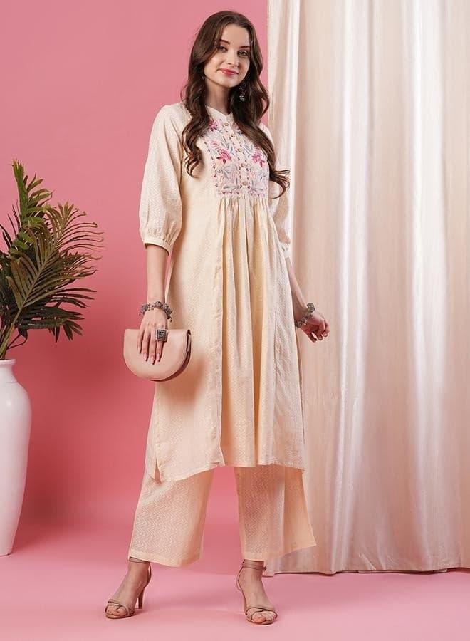 Globus Embroidered Black Mandarin Collar Kurta Palazzo Set - Image 1