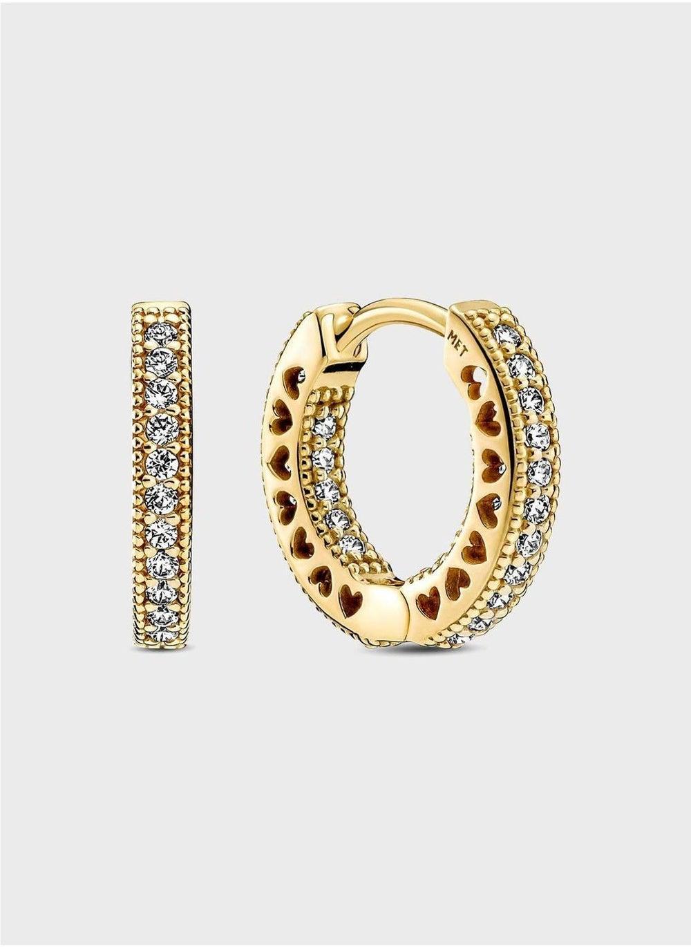 Pavé Heart Hoop Earrings in 14k Gold-Plated Finish - Image 1