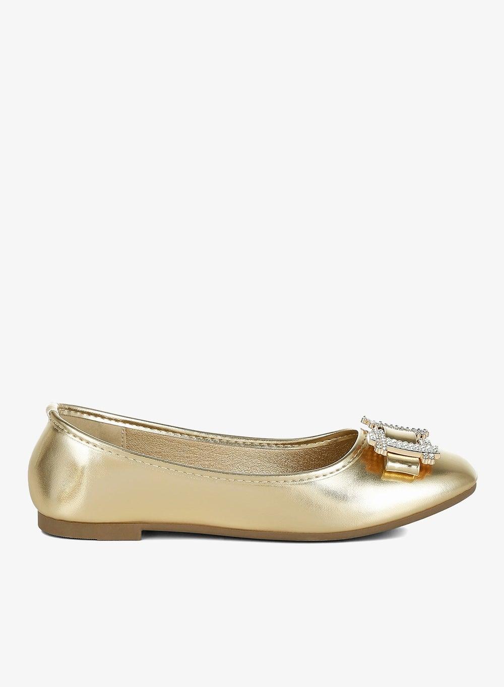 Gold Rhinestone Buckle Metallic Ballerinas - Image 1