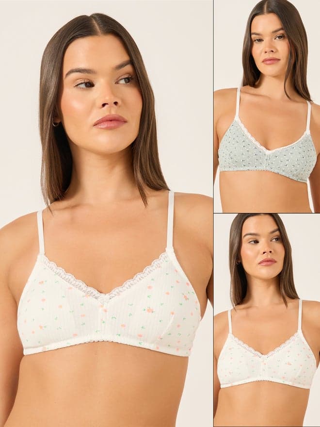 Pack of 2 Ditsy Printed Ribbed T-Shirt Bras - Image 1