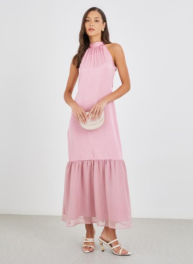 Plain Halter Neck Sheath Maxi Dress - Image 1