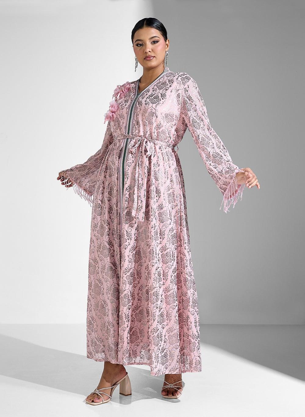 Floral Maxi Dress with Belted Waist - Image 1