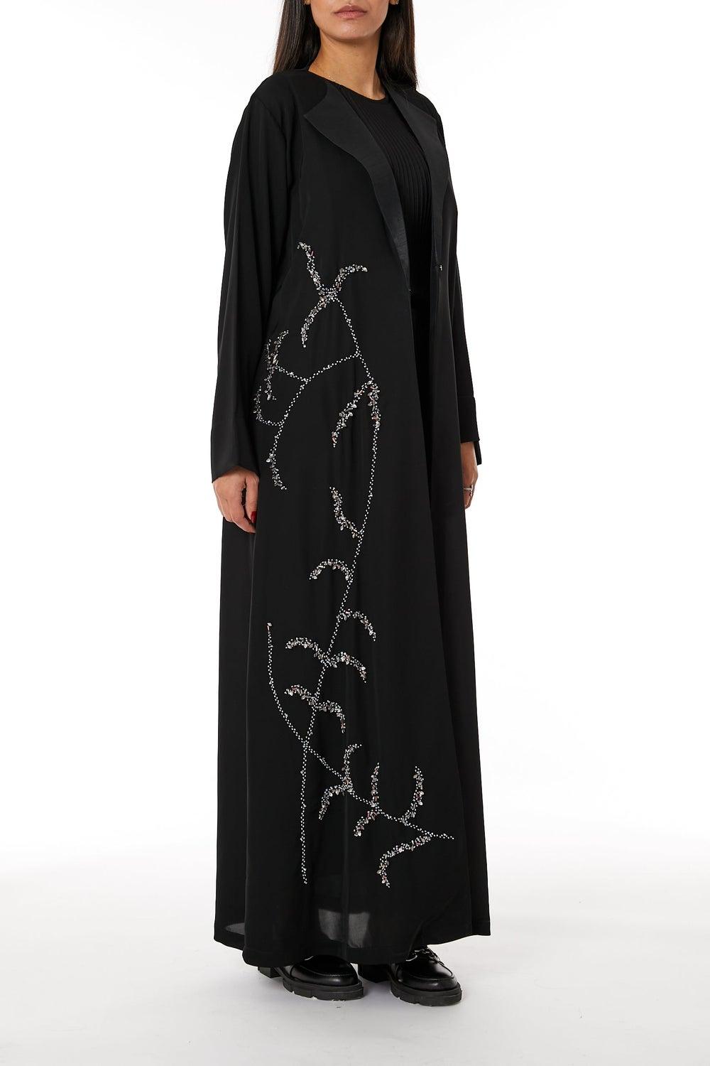 Embroidered Lapel Collar Abaya - Image 1