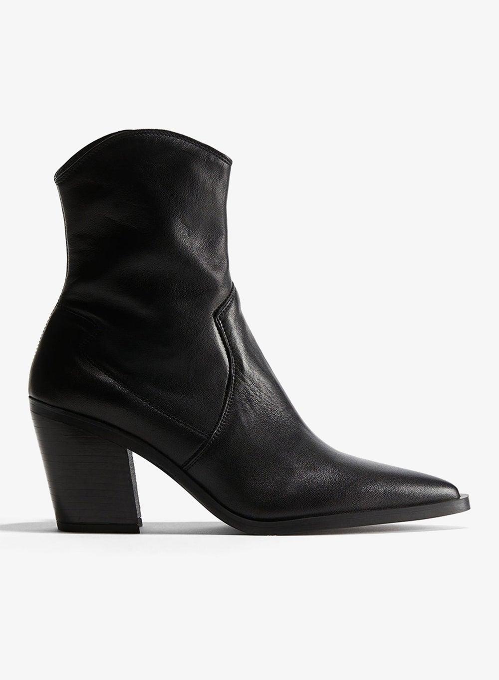 Leather Cowboy Boots with Pointed Toe and Block Heel - Image 1