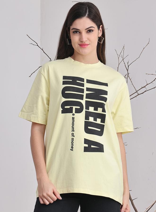 Women Yellow Oversized Graphic Print T-Shirt - Image 1