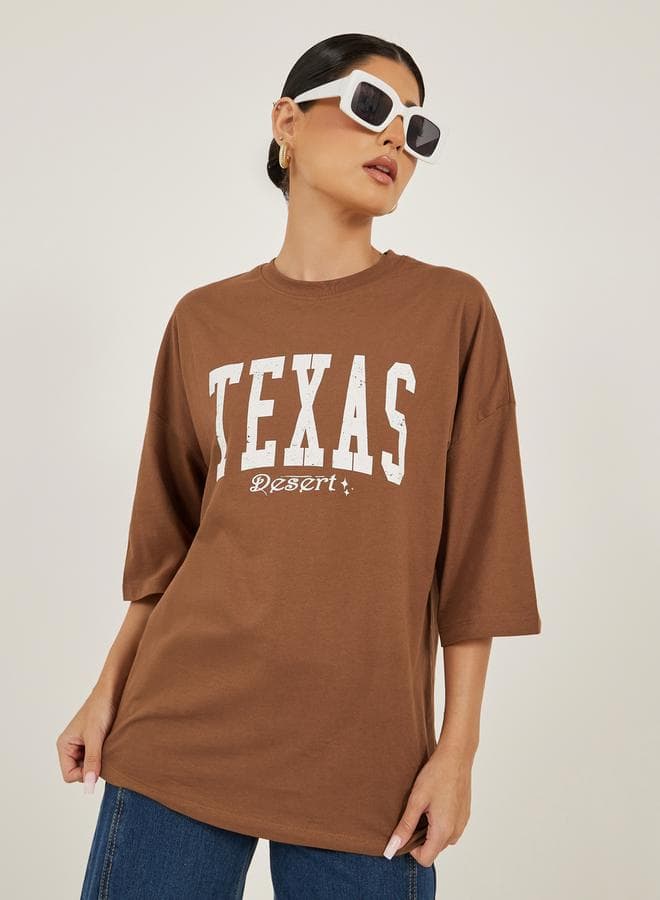 Styli Slogan Print Oversized Round Neck T-Shirt - Image 1