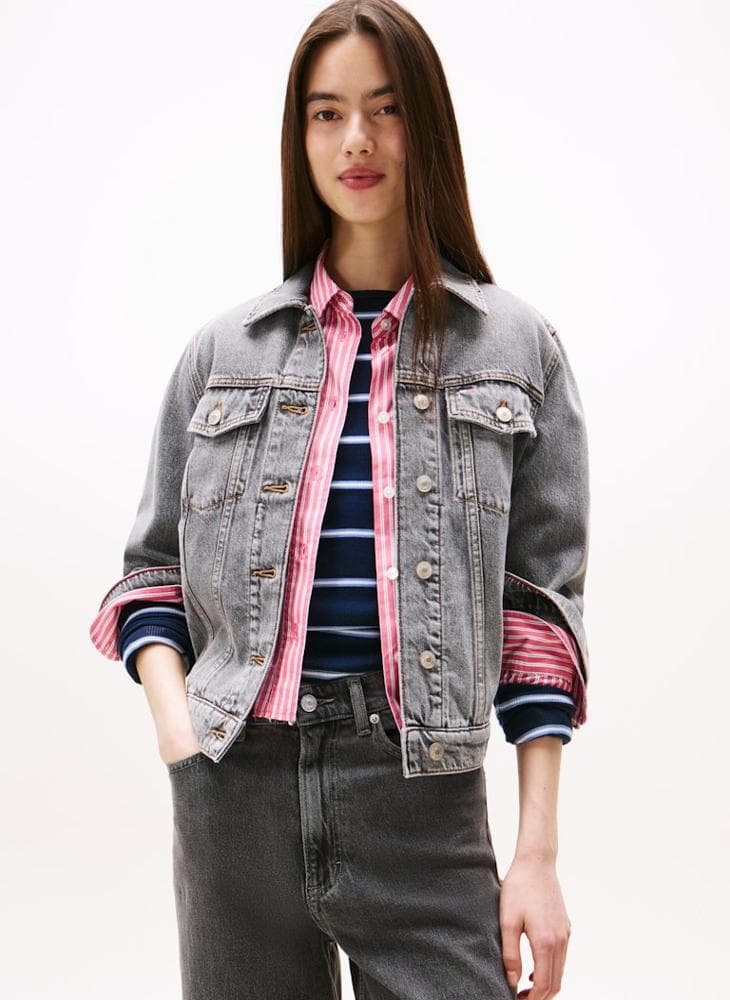 Pocket Detail Denim Jacket with Colour-Blocked Back - Image 1