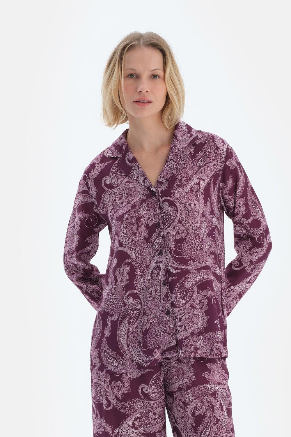 Graphic Print Viscose Sleep Shirt with Spread Collar - Image 1