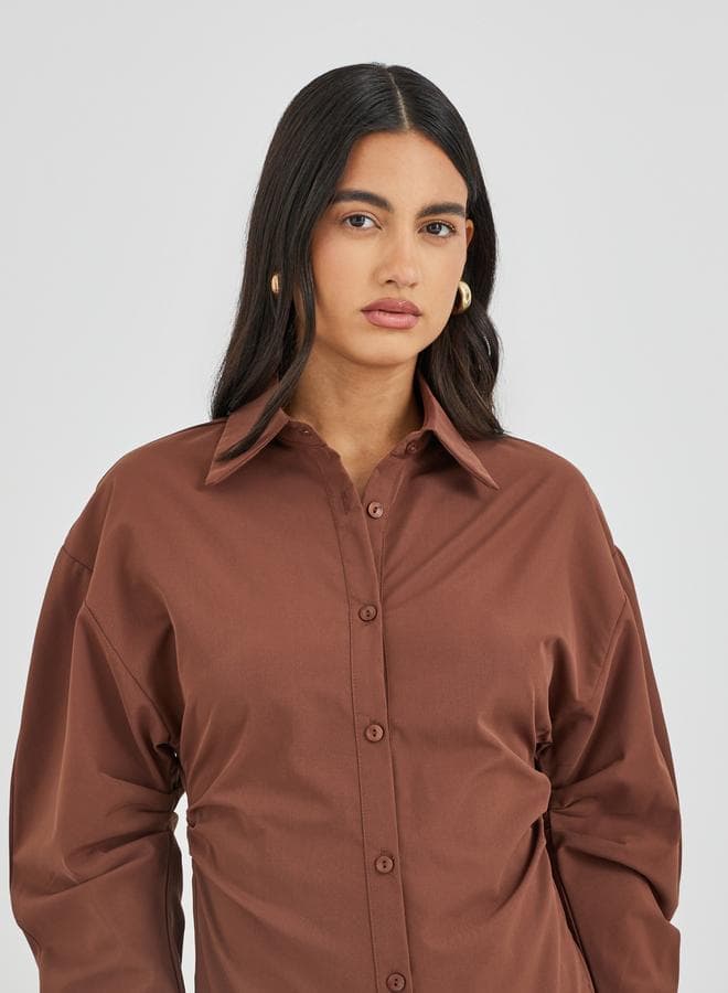 Solid Slim Waist Shirt with Gathered Detail - Image 1