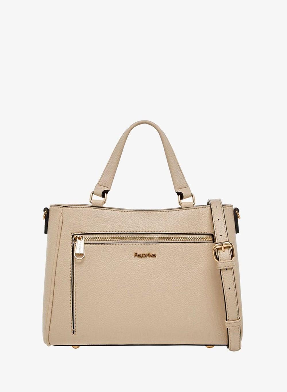 Structured Solid Tote Bag with Zip Closure and Strap - Image 1